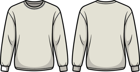 Beige crew neck sweatshirt mockup front back view long sleeve vector illustration for apparel branding fashion template design marketing