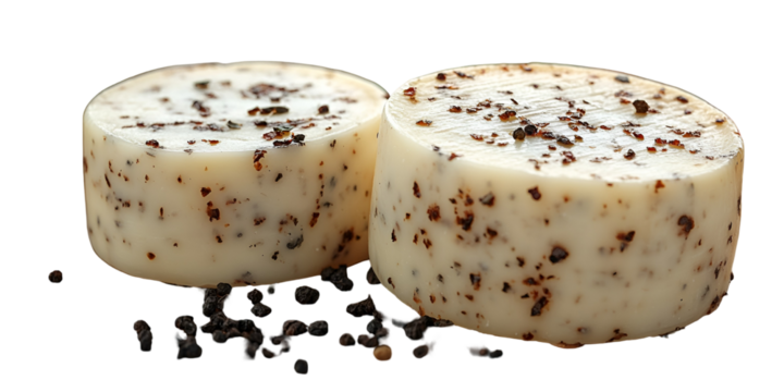 Round cheese pieces with speckles isolated image - Powered by Adobe