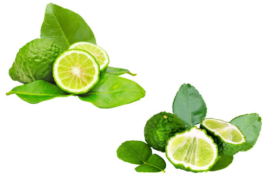 bergamot fruit with leaf isolated on white background