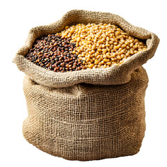 Burlap Sack Filled with Mixed Grains isolated on transparent background 