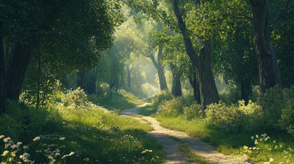 Sunlit Forest Path Peaceful Nature Landscape