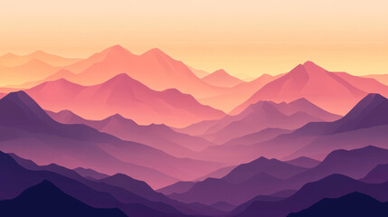 Layered Mountain Ranges Minimal Sunset Landscape