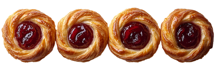 Row of baked pastries with fillings