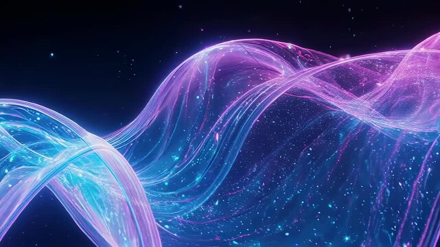 A mesmerizing neon wave flows through the vastness of space, surrounded by twinkling stars. the vibrant pink and purple hues of the wave contrast against the dark cosmic backdrop, creating a dynamic v