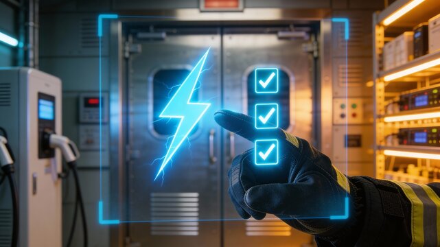 Electric vehicle charging station with hand selecting options, sustainable energy, future technology concept. - Powered by Adobe