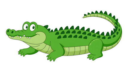 A green cartoon alligator with big eyes and a friendly smile crocodile reptile