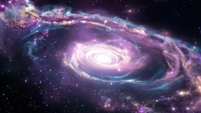 A stunning view of a spiral galaxy swirling in the vastness of outer space. vibrant nebulas and countless stars surround the galaxy's core, creating a mesmerizing cosmic scene that illustrates the bea