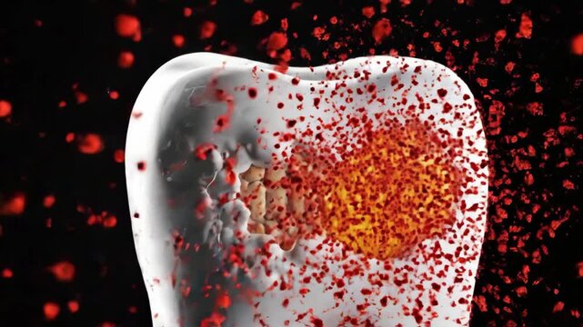 Explore the intricate process of tooth decay with stunning visuals showing the stages from healthy enamel to infection. Witness how bacteria invade and transform dental health.