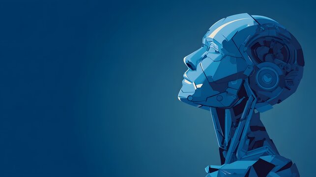 Futuristic Robot Head Profile with Blue Tones and Geometric Design. - Powered by Adobe