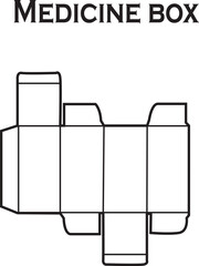 Pharmaceutical medicine box packaging dieline template with secure folding flaps and side glue tab for healthcare product design