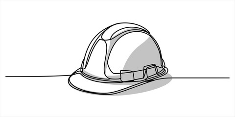 Continuous single line art illustration of a safety hard hat for construction and engineering Vector, illustration