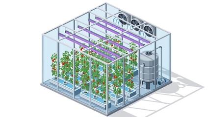 Hydroponic Vertical Farm Greenhouse Ecosystem With Automated Systems and LED Lighting for Sustainable Agriculture