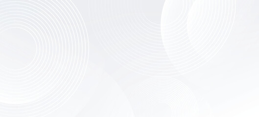 Fototapeta premium Simple white background with white circle lines digital future modern abstract