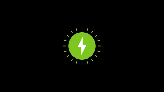 Wireless Charging Animated Icon with Lightning Bolt and Radiating Energy on Black Background