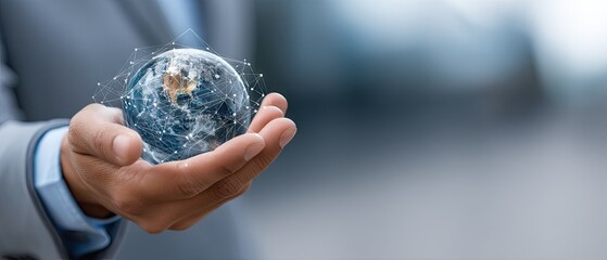 Hand holding a digital globe representing global connectivity in a modern business environment