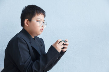 The young businessman who trades stocks had a serious expression.