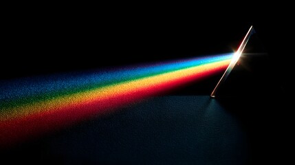 Light Spectrum Through Prism Creating Rainbow Colors on Black Background.