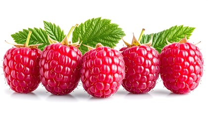 Fresh raspberries with green leaves