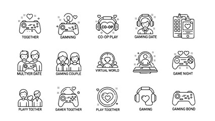 Fototapeta premium Gaming related love icons depict bonding or playing together or virtual interaction scenes showing romance and connection or gaming lovers interacting during valentines day.