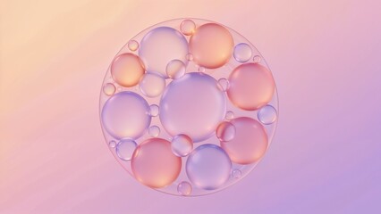 Vibrant pink and purple bubbles floating in pastel gradient