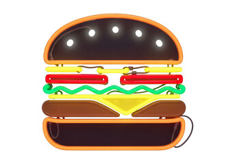 Vibrant neon hamburger keychain with glowing lights on Transparent background