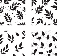 Seamless pattern of abstract leaves and flower vector seamless backgrounds