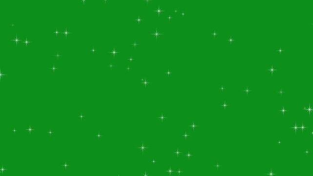 Seamless loop of shining stars on chroma key green screen. sparkling white stars falling animation. twinkling stars overlay for video editing.