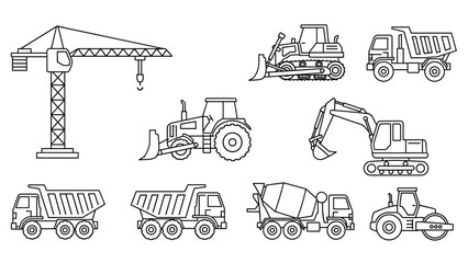 Heavy construction equipment illustrations for industrial projects, Generative AI.