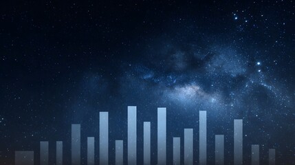 Abstract visualization of financial data growth using futuristic bars over a starry cosmic night sky