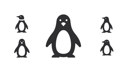 Group of cute penguins standing together in black silhouettes, Generative AI.