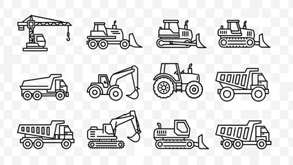 Heavy machinery icons for construction and industry use, Generative AI.