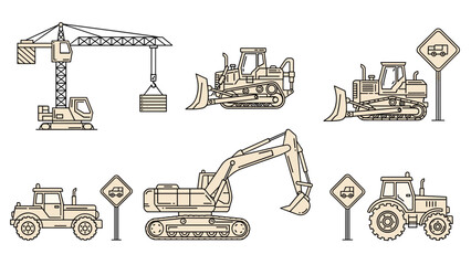 Heavy construction equipment illustrations for industrial projects and infrastructure development, Generative AI.