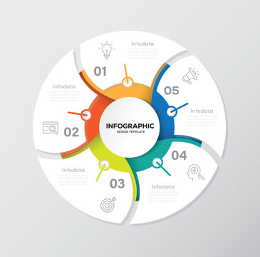 Modern Infographic cycle diagram with 5 options. Vector circular template can be used for reports, business analytics, marketing materials, visualising data.