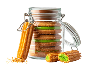 Sweet treats with green filling in a glass jar