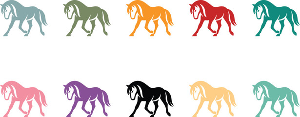 Naklejka premium Horse silhouettes in various colors equine set, Colorful horse animal silhouettes collection