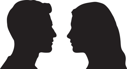 Silhouettes of a man and a woman facing each other in a dark setting