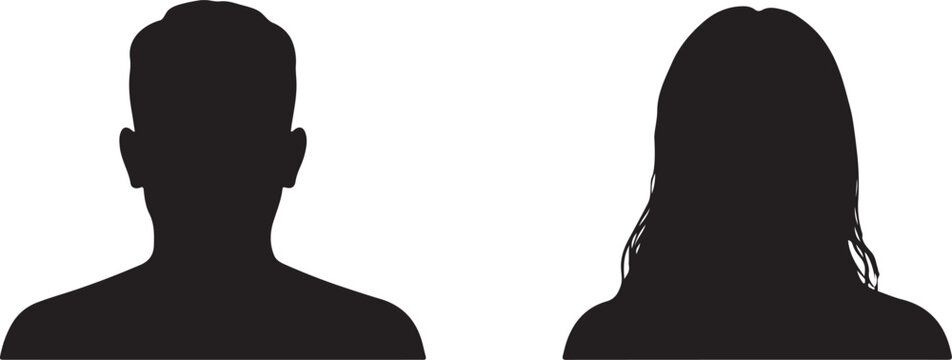 Silhouette portraits of a man and a woman facing forward simple graphic design