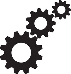 Three interlocking black gears displayed in a simple graphic illustration