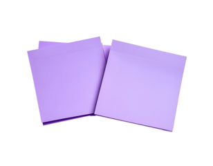 Two lilac square paper notes overlap on black