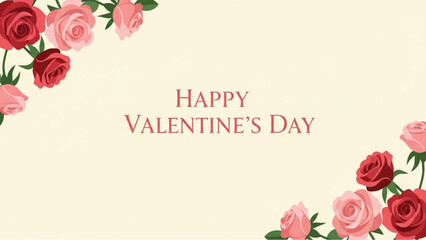 A heartfelt Valentine's Day greeting, framed by delicate rose blossoms in full bloom. The text Happy Valentine's Day is elegantly displayed.