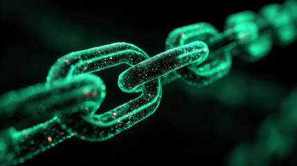 Holographic green chain link security abstract glowing cyber connection network concept strength