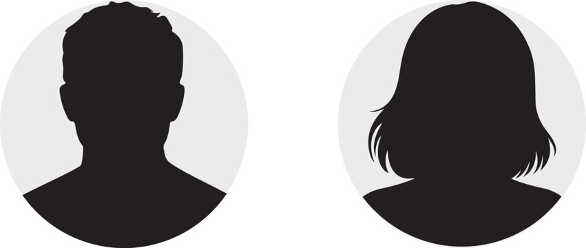 Silhouettes of a man and a woman in oval frames simple graphic design