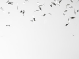 Silver confetti pieces falling on isolated white background for celebration