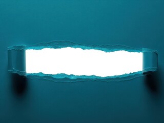 Torn paper revealing a bright white light on a dark blue background with shadows