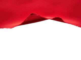 Red paper torn edge revealing white background with a wavy ripped texture