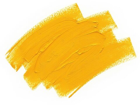 Yellow paint brush stroke swatch texture isolated on white background