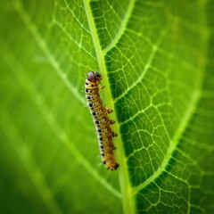 Fototapeta premium Caterpillar on a Green Leaf