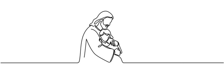 Obraz premium Jesus hugs a man Continuous one line drawing . without background. Editable stroke