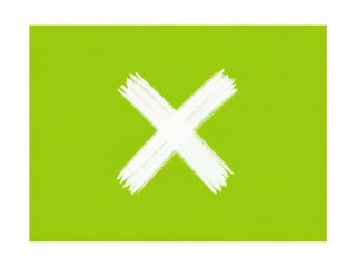 Obraz premium Hand drawn white x mark on bright green background, symbol of rejection or error