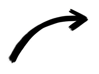 Hand drawn black curved arrow pointing up and right, brush stroke style